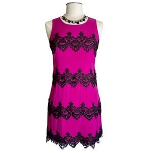 JB by Julie Brown NYC Rasberry & Black Lace Sheath Dress, 2